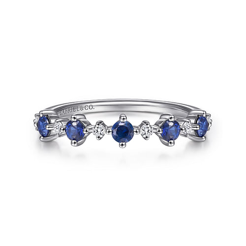 14K White Gold Alternating Round Diamond and Sapphire Ring