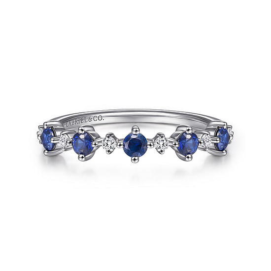 Gabriel - 14K White Gold Alternating Round Diamond and Sapphire Ring