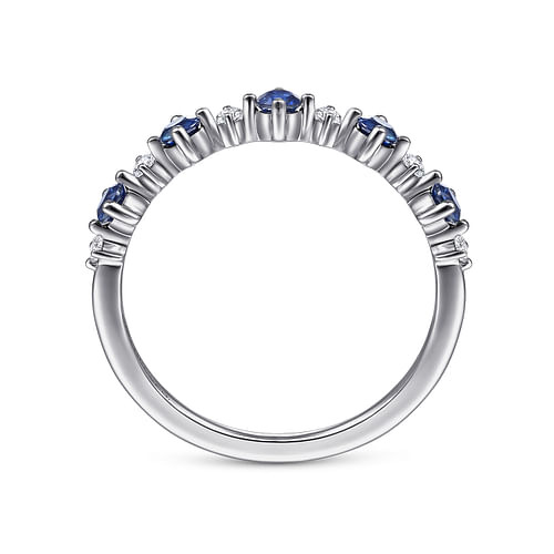 14K White Gold Alternating Round Diamond and Sapphire Ring