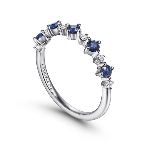 14K White Gold Alternating Round Diamond and Sapphire Ring