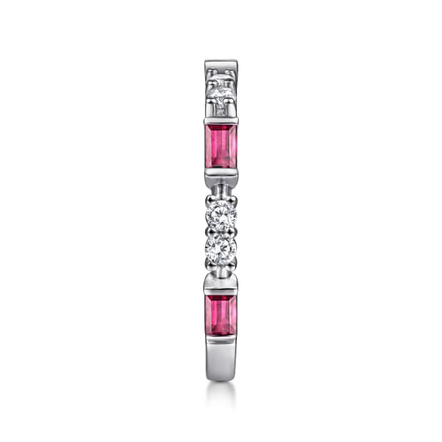 14K White Gold Alternating Ruby Baguette and Diamond Ring
