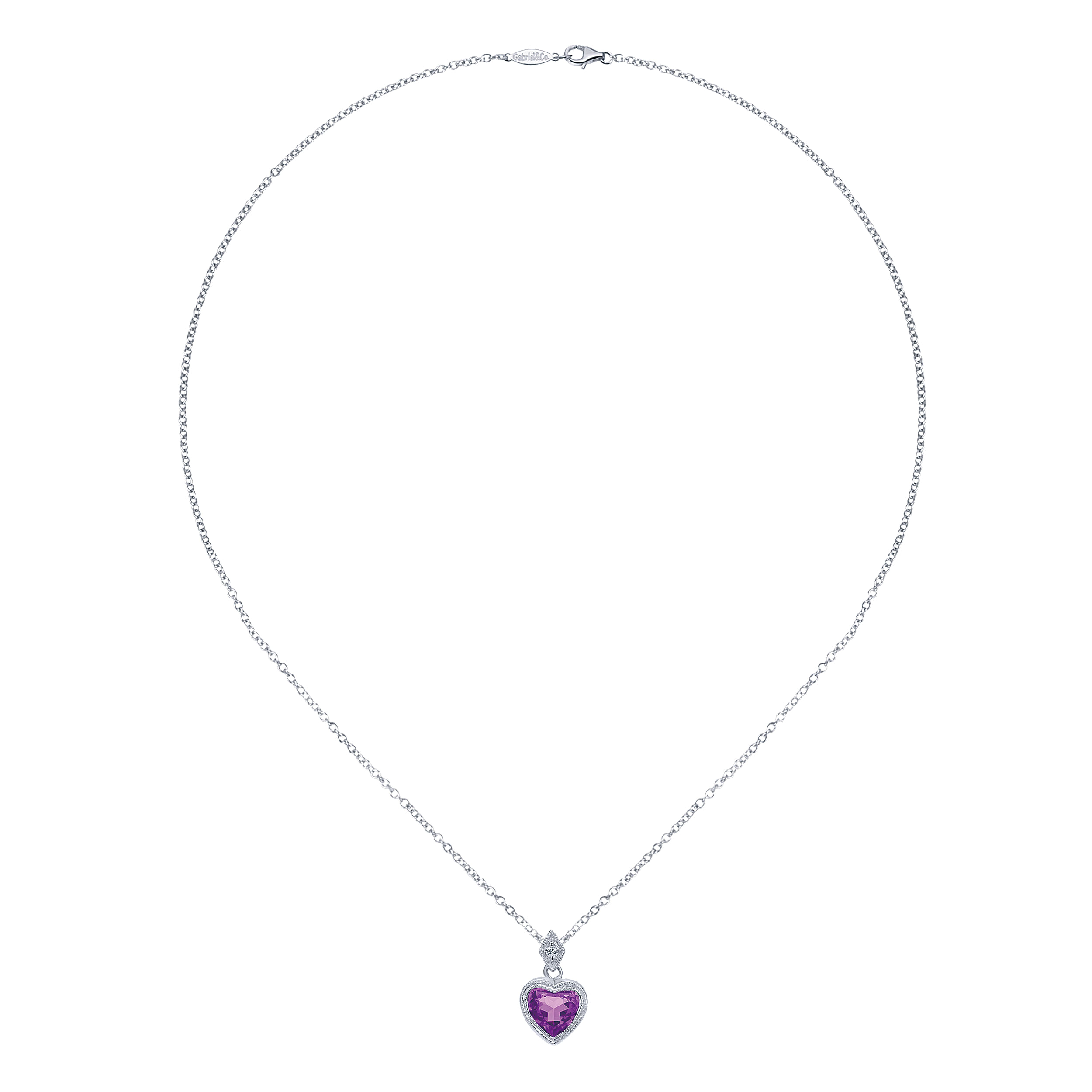 14K White Gold Amethyst & Diamond Heart Necklace