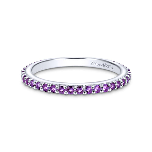 14K White Gold Amethyst Stackable Ladies Ring
