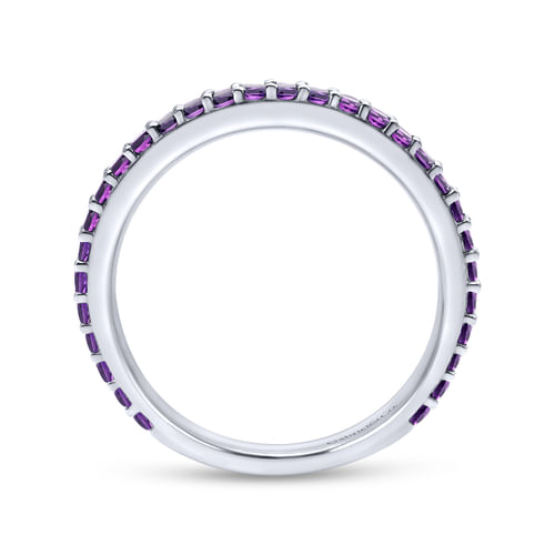 14K White Gold Amethyst Stackable Ladies Ring