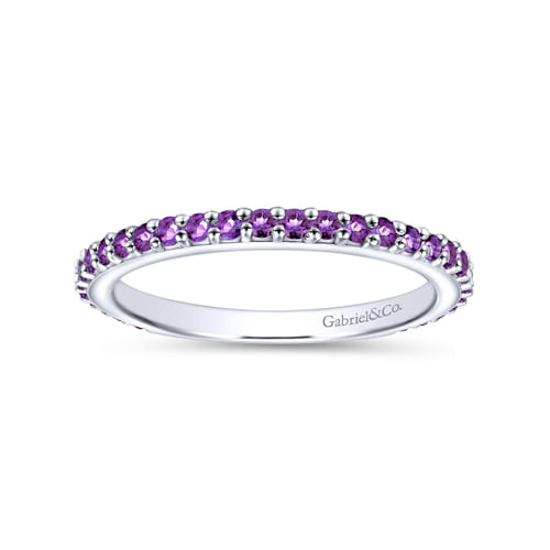 14K White Gold Amethyst Stackable Ladies Ring