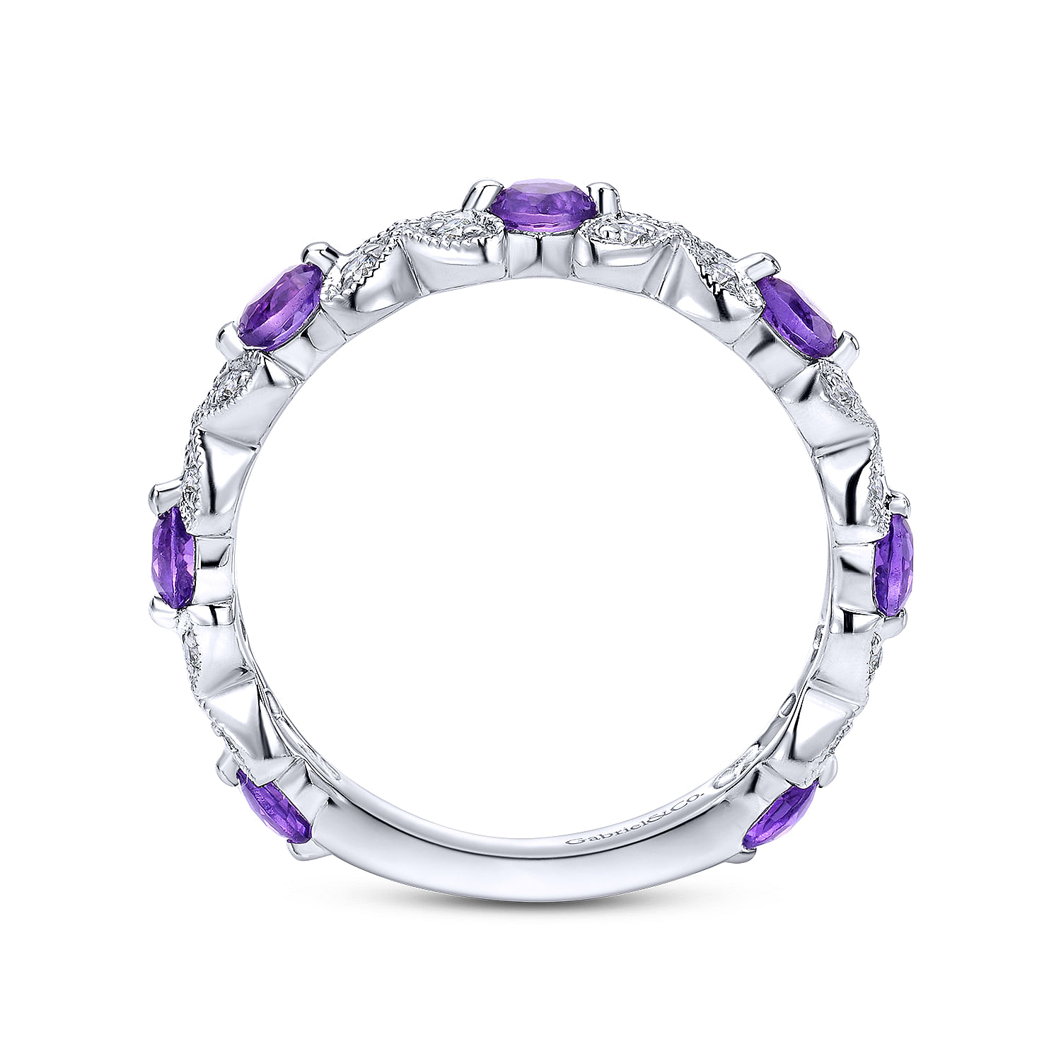 14K White Gold Amethyst and Diamond Butterfly Stackable Ring