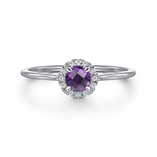 Gabriel - 14K White Gold Amethyst and Diamond Halo Ring