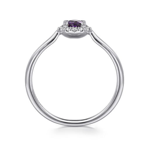 14K White Gold Amethyst and Diamond Halo Ring