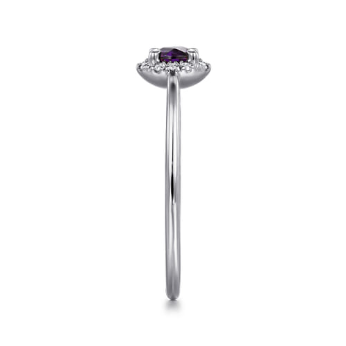 14K White Gold Amethyst and Diamond Halo Ring