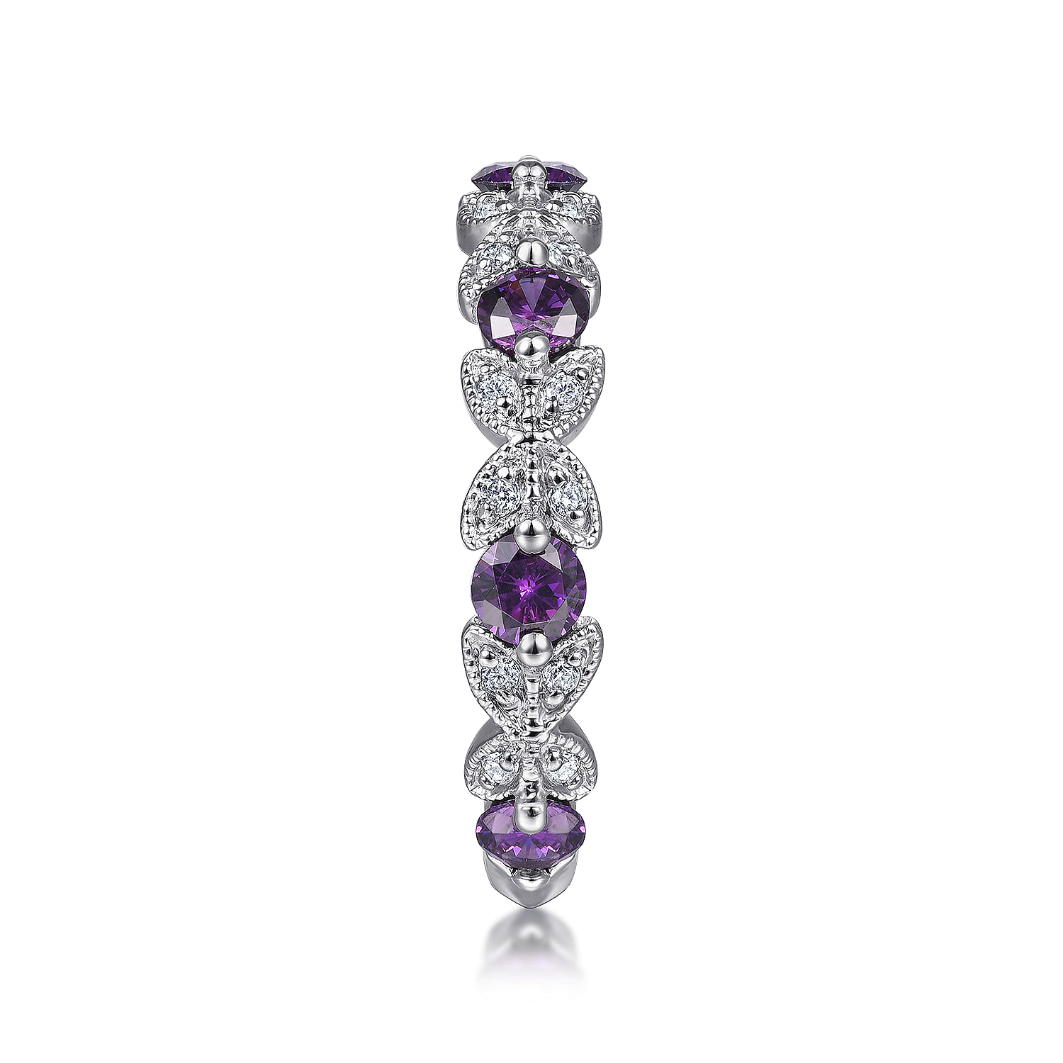 14K White Gold Amethyst and Diamond Stackable Ring