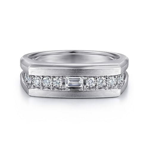 14K White Gold Angular Diamond Ring in Satin Finish