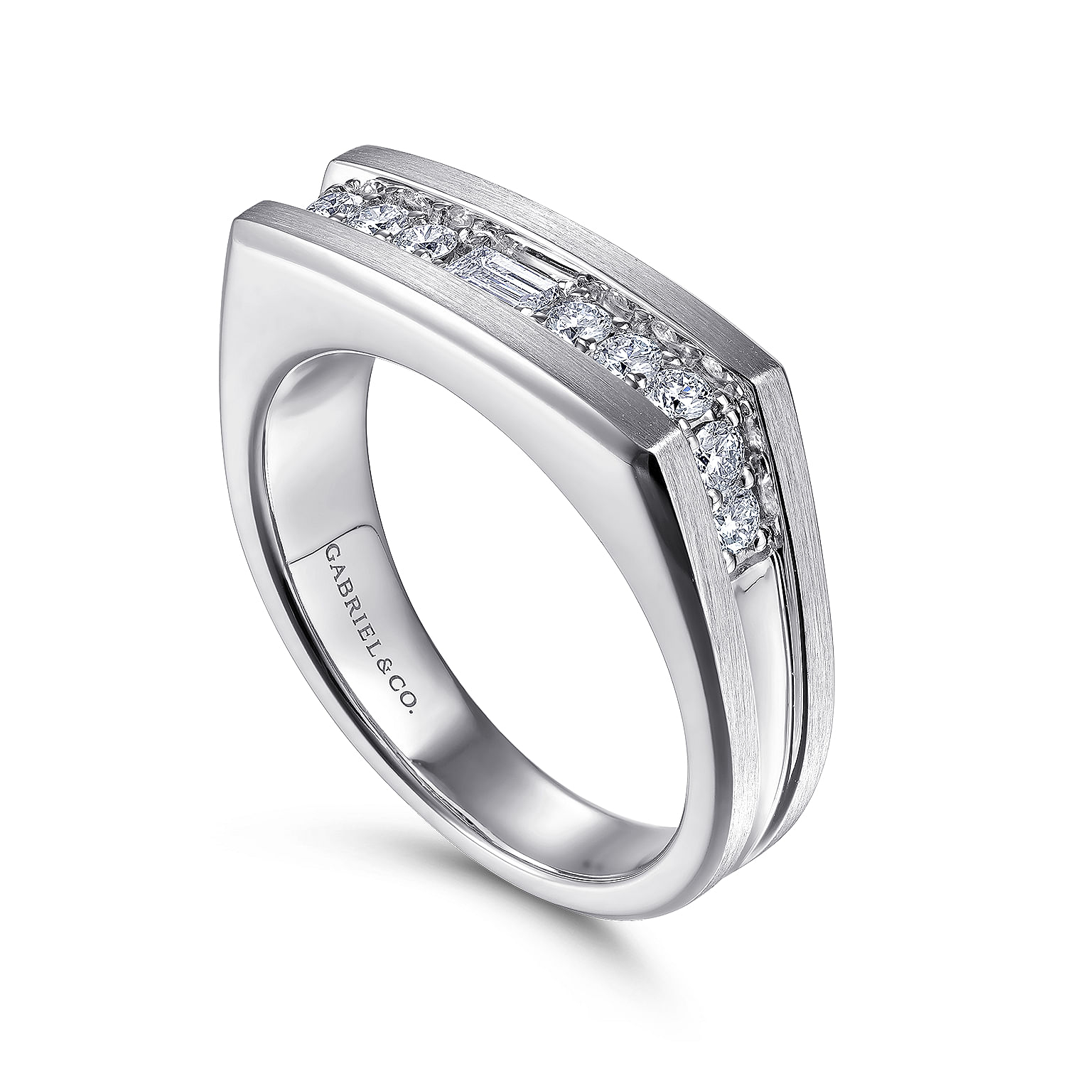 14K White Gold Angular Diamond Ring in Satin Finish