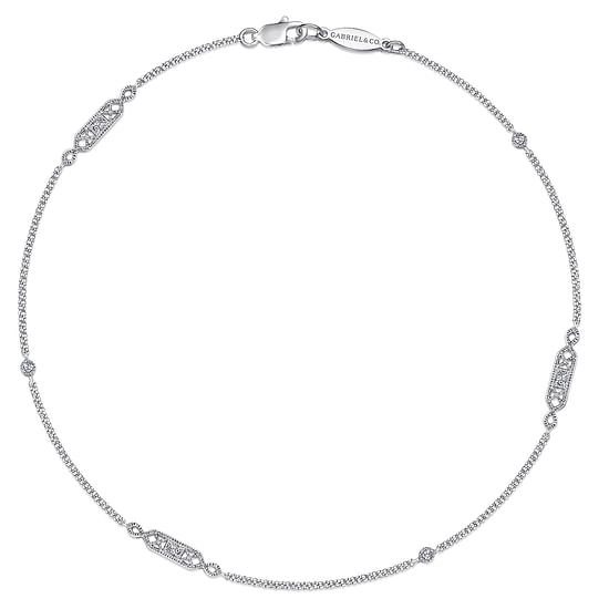 Gabriel - 14K White Gold Ankle Bracelet with Geometric Diamond Stations