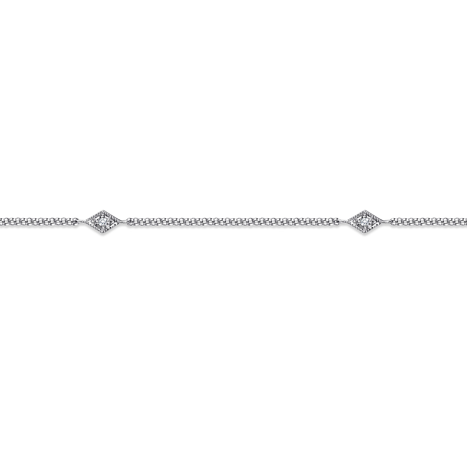 14K White Gold Ankle Bracelet with Marquise Shaped Diamond Stations