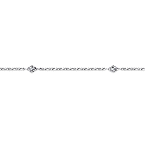 14K White Gold Ankle Bracelet with Marquise Shaped Diamond Stations
