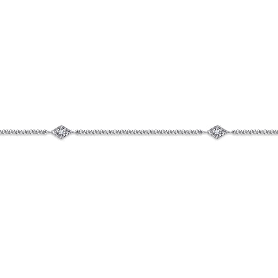 14K White Gold Ankle Bracelet with Marquise Shaped Diamond Stations angle 2