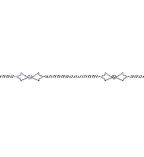 14K White Gold Ankle Bracelet with Open Leaf Diamond Stations