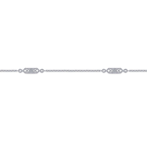 14K White Gold Ankle Bracelet with Rectangular Diamond Stations
