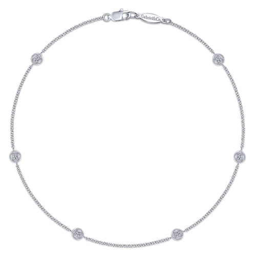 14K White Gold Ankle Bracelet with Round Diamond Stations