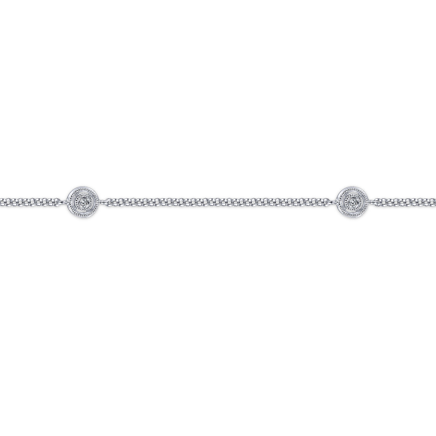 14K White Gold Ankle Bracelet with Round Diamond Stations