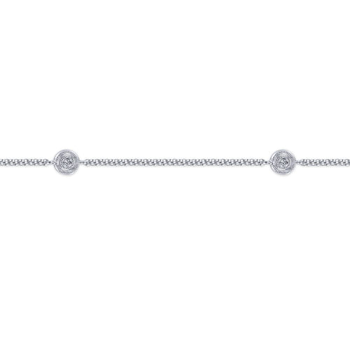 14K White Gold Ankle Bracelet with Round Diamond Stations