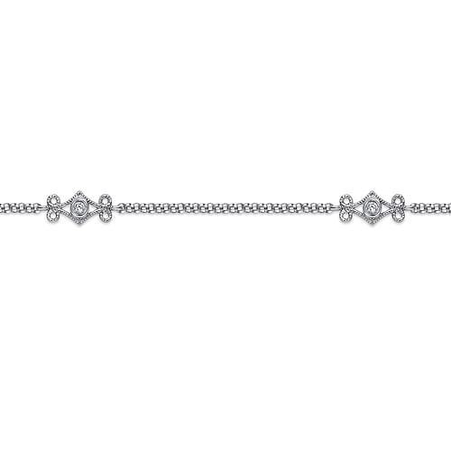 14K White Gold Ankle Bracelet with Swirly Diamond Stations