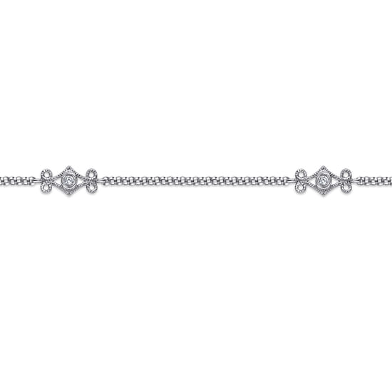 14K White Gold Ankle Bracelet with Swirly Diamond Stations angle 2