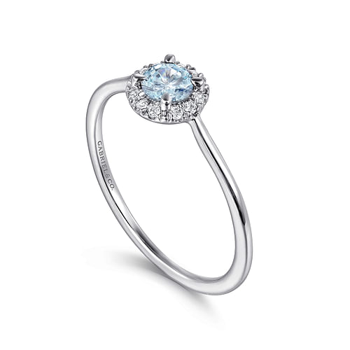 14K White Gold Aquamarine and Diamond Halo Ring