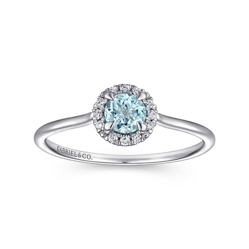 14K White Gold Aquamarine and Diamond Halo Ring