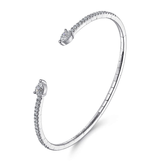 14K White Gold Arrow Diamond Cuff Bracelet angle 2