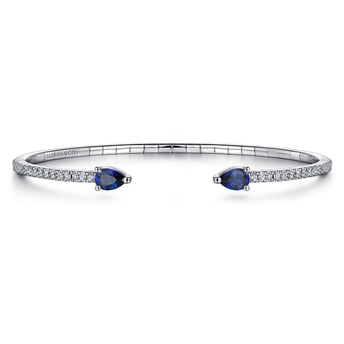 14K White Gold Arrow Sapphire and Diamond Cuff Bracelet