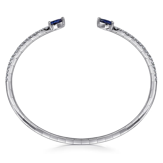 14K White Gold Arrow Sapphire and Diamond Cuff Bracelet angle 3