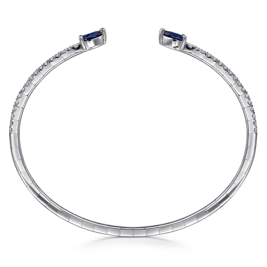14K White Gold Arrow Sapphire and Diamond Cuff Bracelet angle 3