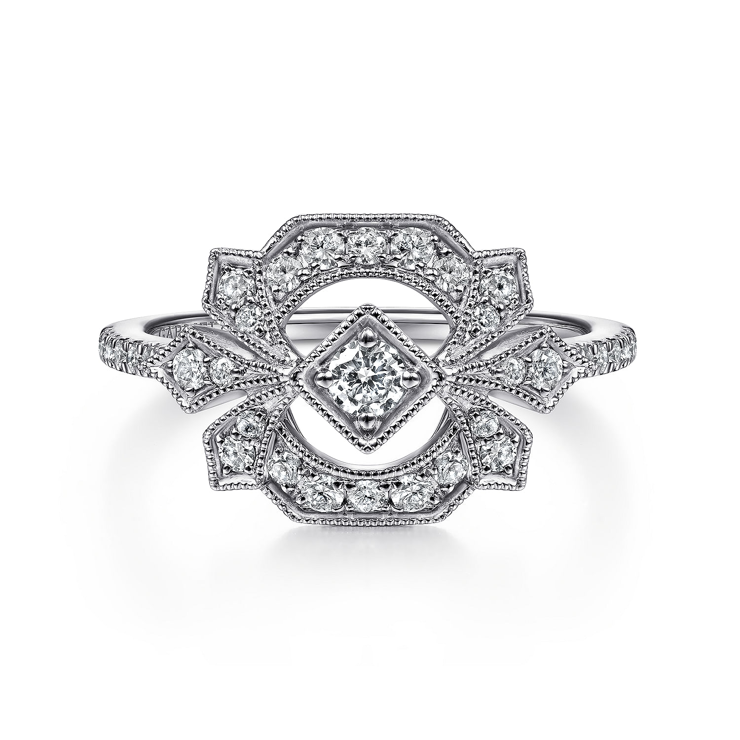 Gabriel - 14K White Gold Art Deco Floral Diamond Ring