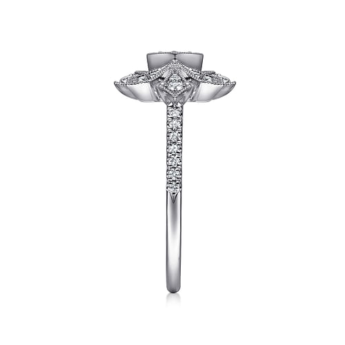 14K White Gold Art Deco Floral Diamond Ring