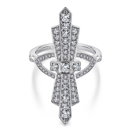 Gabriel - 14K White Gold Art Deco Inspired Diamond Ring