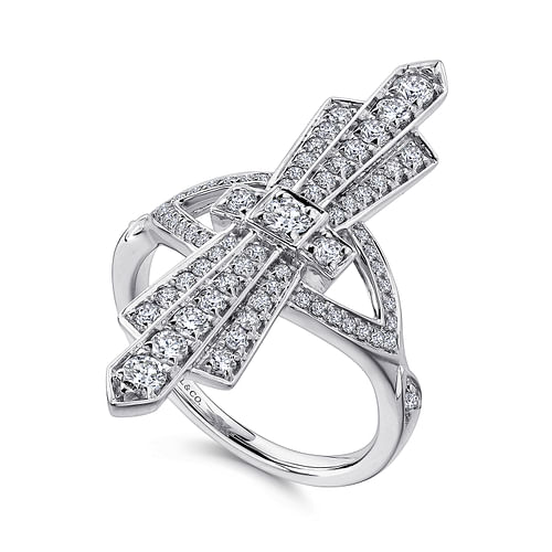 14K White Gold Art Deco Inspired Diamond Ring