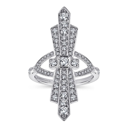 14K White Gold Art Deco Inspired Diamond Ring