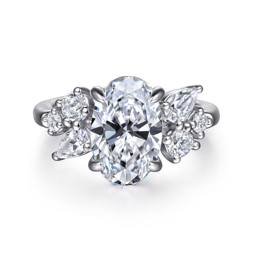 14K White Gold Asymmetrical Burst Oval Diamond Engagement Ring