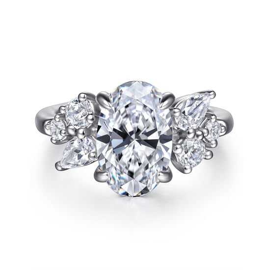 Gabriel - 14K White Gold Asymmetrical Burst Oval Diamond Engagement Ring