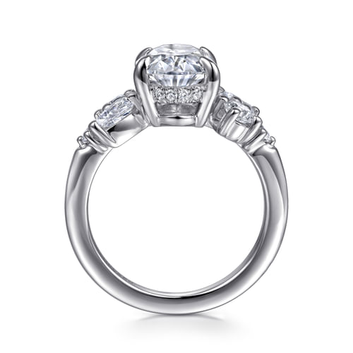 14K White Gold Asymmetrical Burst Oval Diamond Engagement Ring