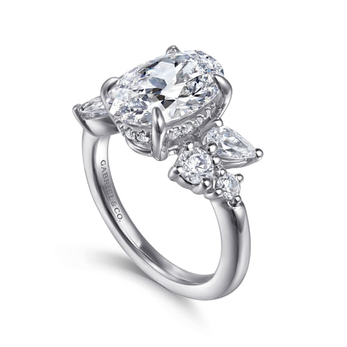 14K White Gold Asymmetrical Burst Oval Diamond Engagement Ring