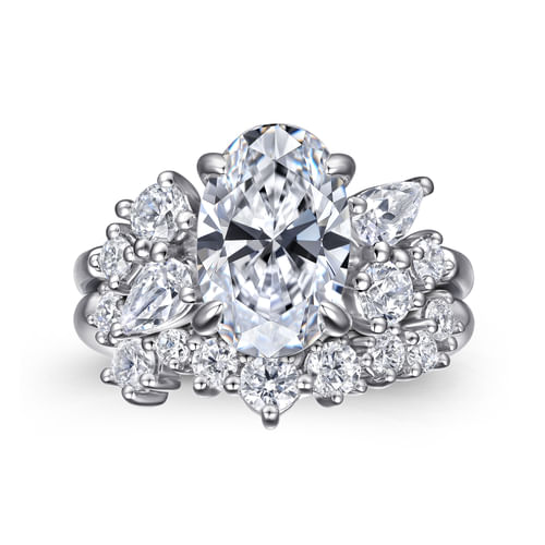 14K White Gold Asymmetrical Burst Oval Diamond Engagement Ring