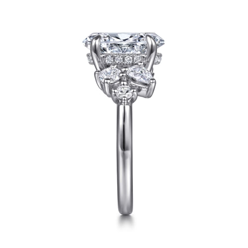 14K White Gold Asymmetrical Burst Oval Diamond Engagement Ring