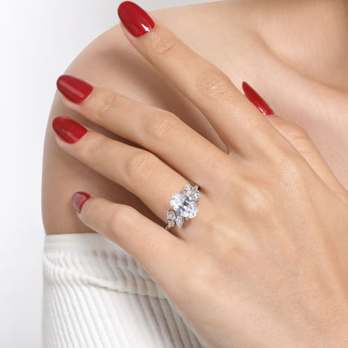 14K White Gold Asymmetrical Burst Oval Diamond Engagement Ring