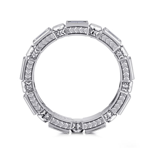14K White Gold Baguette Sapphire and Round Diamond Eternity Band