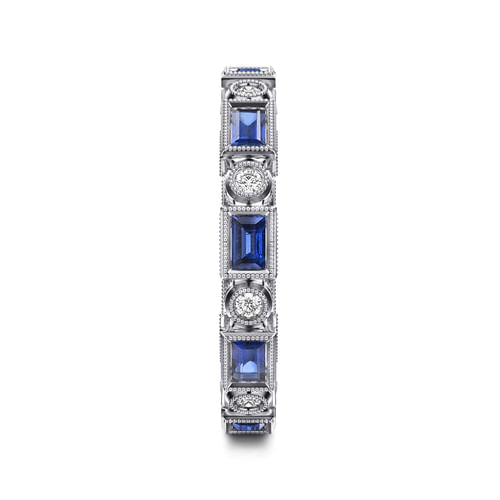 14K White Gold Baguette Sapphire and Round Diamond Eternity Band