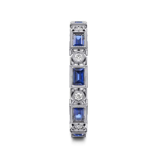 14K White Gold Baguette Sapphire and Round Diamond Eternity Band angle 4