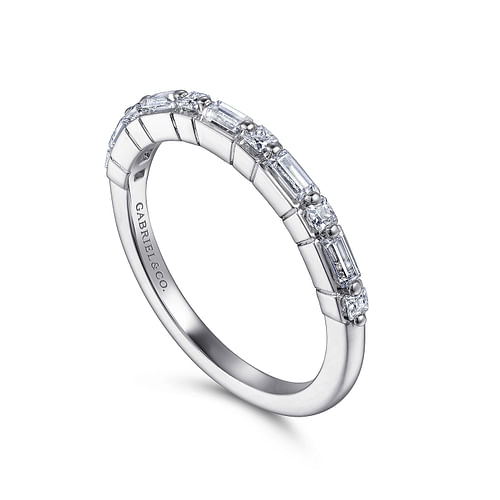 14K White Gold Baguette and Princess Cut Diamond Anniversary Band