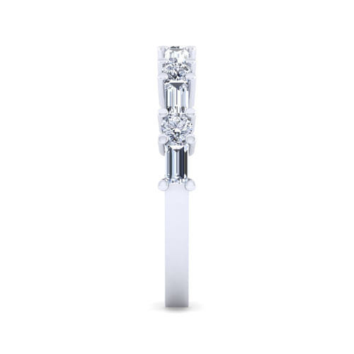 14K White Gold Baguette and Round 11 Stone Diamond Anniversary Band